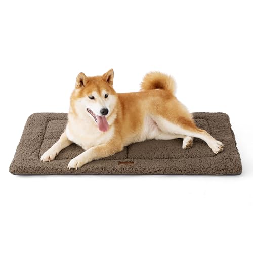Bedsure Washable Dog Crate Bed for Large Dogs, Soft Foam Floor Pet Mat, Versatile Lightweight Pet Crate Pad for Cages - color: Brown, size: 35x23 in
