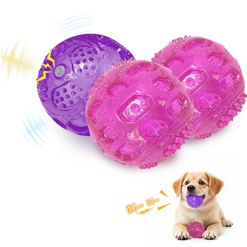 RICHIE Ultra Durable Squeaky Dog Balls 3 Inch for Large Medium Dogs, Tough Chew Toys for Aggressive Chewers, Floating Fetch Balls for Pool Play, Teeth Cleaning Dog Toys 3 Pack Red + Red + Purple - color: Red + Red + Purple