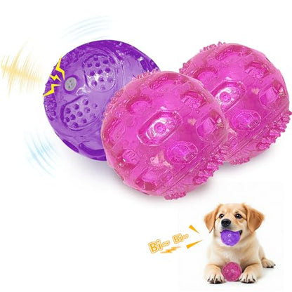 RICHIE Ultra Durable Squeaky Dog Balls 3 Inch for Large Medium Dogs, Tough Chew Toys for Aggressive Chewers, Floating Fetch Balls for Pool Play, Teeth Cleaning Dog Toys 3 Pack Red + Red + Purple - color: Red + Red + Purple