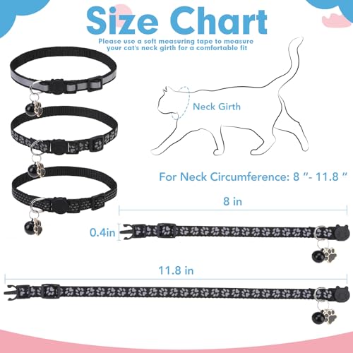 BINGPET Reflective Cat Collar Breakaway with Bells,3 Pack Kitten Collar for Girl Boy Cats with Cute Pendant Glow in The Dark,Adjustable 8''-11.8'',Black - color: Reflective(Black)-3pcs