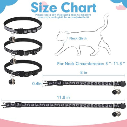 BINGPET Reflective Cat Collar Breakaway with Bells,3 Pack Kitten Collar for Girl Boy Cats with Cute Pendant Glow in The Dark,Adjustable 8''-11.8'',Black - color: Reflective(Black)-3pcs