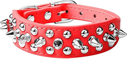 Spiked Dog Collar Soft Pu Leather Mushrooms Rivet Spike Studded Puppy Adjustable Pet Collars for Small Breeds (S, Red) - color: Red, size: Small