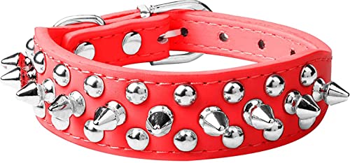 Spiked Dog Collar Soft Pu Leather Mushrooms Rivet Spike Studded Puppy Adjustable Pet Collars for Small Breeds (S, Red) - color: Red, size: Small