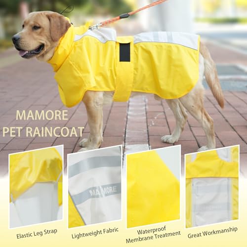 Adjustable Dog Raincoat, Waterproof Dog Rain Jacket for Small Medium Large Dogs,Reflective Lightweight Pet Rain Coat with Leash Hole(Yellow&White, Medium) - color: Yellow&White, size: Medium(13-22lb)