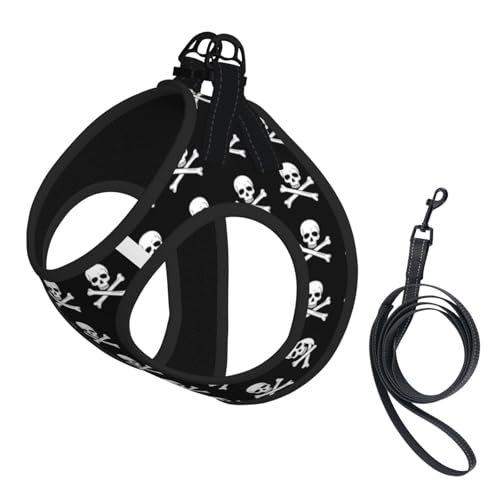 Reflective Dog Harness with Dual Clips, Skull and Crossbones, No Pull Breathable Mesh Vest, Multi Functional Gear for Running Hiking - color: Design (598), size: Small