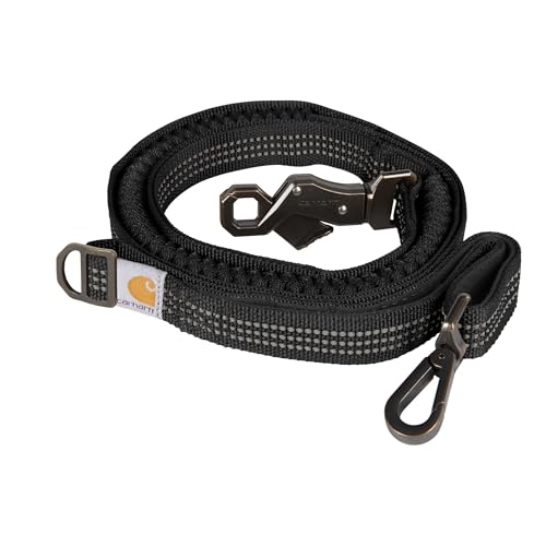 Carhartt Pet Durable Nylon Webbing Shock Absorbing Leash for Dogs, Reflective Stitching for Visibility, Black, Large - color: Black