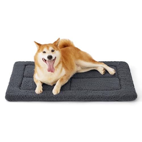 Bedsure Washable Dog Crate Bed for Large Dogs, Soft Foam Floor Pet Mat, Versatile Lightweight Pet Crate Pad for Cages - color: Grey, size: 35x23 in