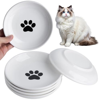 Cat Food Bowl Set of 6, Ceramic Cat Bowls, Anti Whisker Fatigue Cats Bowl Set,5.9 Inches Shallow Wide Kitten Plates for Wet/Dry Food, Indoor Pets (Paw) - color: Cat Paw