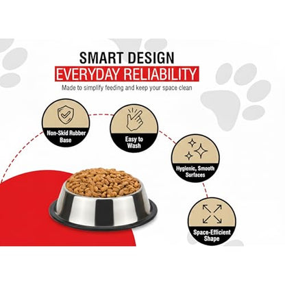 Loving Pets Stainless Steel Non-Tip Dog Bowl – Heavy Duty No Spill Dog Bowl with Removable Rubber Base – Durable, Non-Skid Stainless Steel Dog Food Bowl & Dog Water - size: 16 Ounce