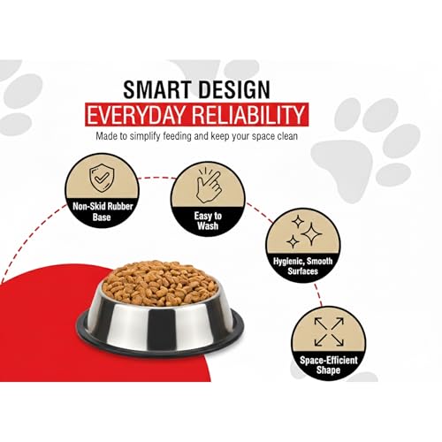 Loving Pets Stainless Steel Non-Tip Dog Bowl – Heavy Duty No Spill Dog Bowl with Removable Rubber Base – Durable, Non-Skid Stainless Steel Dog Food Bowl & Dog Water - size: 64 Ounce