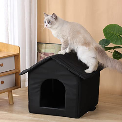 Cat Houses for Outdoor Cats, Weatherproof Outdoor House for Feral Cats, Warm Stable Stray Cats Shelter in Winter Black Medium - style: Black cat house