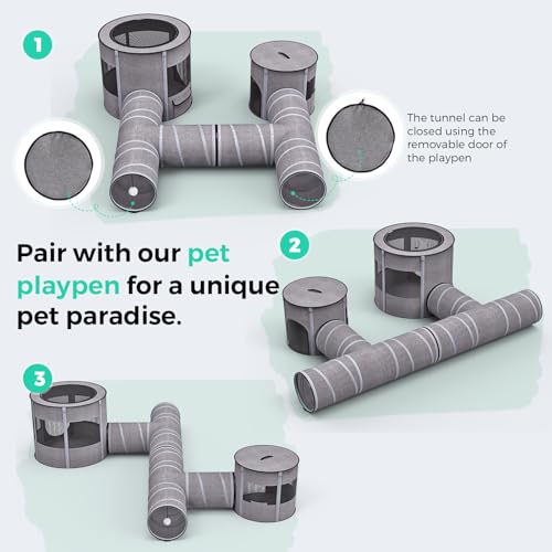 PETOCAT Cat Tunnel 4 Way with Teaser Wand & 2 Plush Ball, 5 Shapes Available, 54/80.7" L, H-Shaped Collapsible Pet Play Tube Maze for Kitten Puppy Bunny Ferret Rabbit, Indoor/Outdoor Peekaboo Cave - color: Cat Tunnel