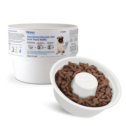 Kinn Slow Feeder Dog Bowl, Disposable Pet Food Dish to Slow Down Eating Dogs, Frame Refills, for Travel, Boarding, or Crate, Compostable Pet Travel Bowl, No Plastic, Leakproof, 4 Cups (12 Count) - size: 12 Refills