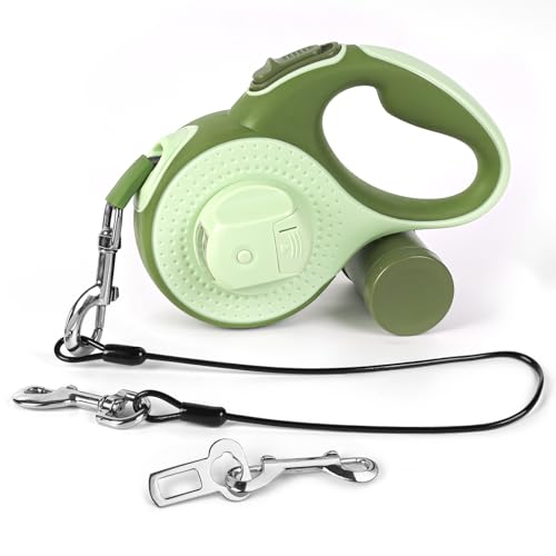 26ft Heavy Duty Retractable Dog Leash for Large Dogs, Dog Leash with Poop Bag Holder, Up to 100lbs, with LED Light, Chew Proof Cable, One-Handed Pause & Lock, 360° No Tangle. (Green, 26Ft) - color: Green