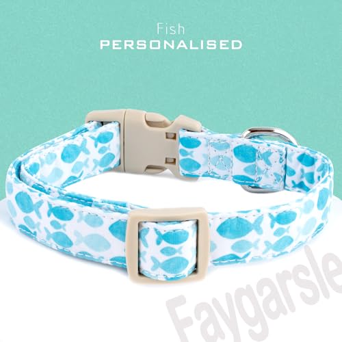 Faygarsle Fish Pattern Dog Collar, Adjustable with Buckle, Blue and White, Summer Design for Small Medium Large Dogs L - color: Blue Fish, size: Large
