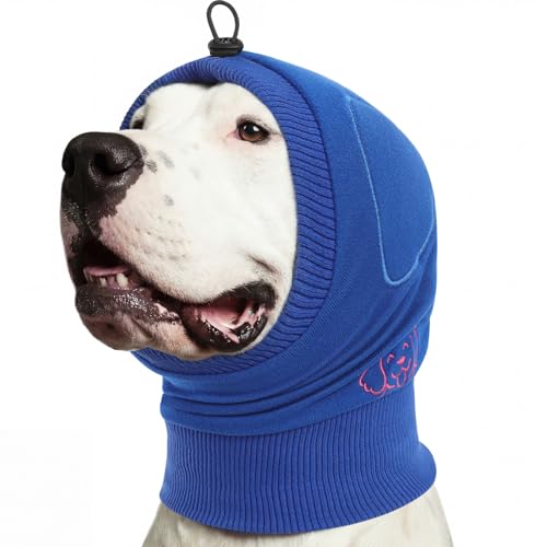 Adjustable Dog Calming Hoodie, No Shake Ear Wraps for Dogs with Sound-Absorbing Pads, Strechy & Soft Dog Ear Muffs Noise Protecion, Pet Head Covers for Thunder, Firework, Separation, Hematoma - color: Royal Blue, size: Large