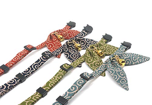 Bunny Ears Cat Collar, Japan Lucky ‘開三運’ Charm. Safety Breakaway Bowtie Kitten Collar with Bell, Red - color: Red