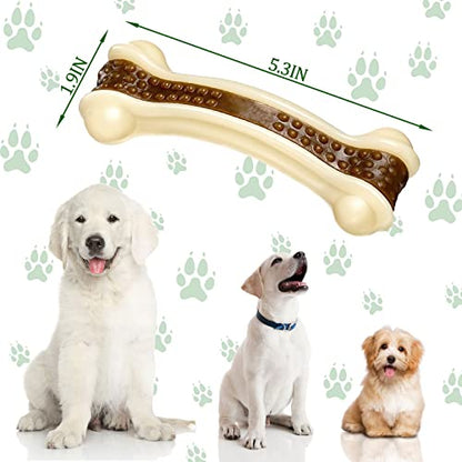 Sosation Bones Shaped Dog Toys for Aggressive Chewers, 2 Pack Christmas Dog Chew Toys Puppy Teething Nylon Beef Flavor for Large/Medium/Small Puppies Breeds(Curved Bone,Medium) - size: Medium, style: Curved Bone
