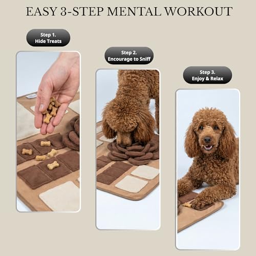 Snuffle Mat for Dogs – Interactive Feeding Mat for Slow Eating, 23.6 in x 23.6 in, Mental Stimulation & Boredom Relief (Beige Brown) - color: Beige Brown