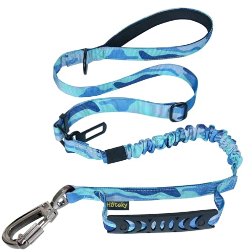 Hotsky Tactical Dog Leash Heavy Duty for Medium Large Dogs that Pull,4-6Ft Strong Bungee Shock Absorbing No Pull Dog Leash with Padded Double Handle and Car Seatbelt,Blue Camo - color: Bungee(4-6FT,M/L),Blue Camo, size: Medium / Large