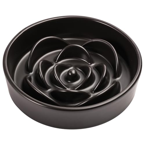 8.26 in Black Ceramic Slow Feeder Dog Bowl for Medium and Large Breed,Pet Feeding Dog Food Water Dish Heavy Weighted,Puppy Bowl for Fast Eaters,Puzzle Slow Eating Dish Modern Maze - color: Upgraded Black Elevated Slow Feeder