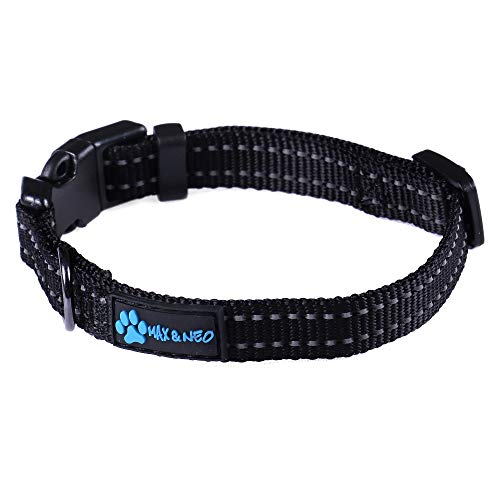 Max and Neo NEO Nylon Buckle Reflective Dog Collar - We Donate a Collar to a Dog Rescue for Every Collar Sold (X-Small, Black) - color: Black, size: Extra Small
