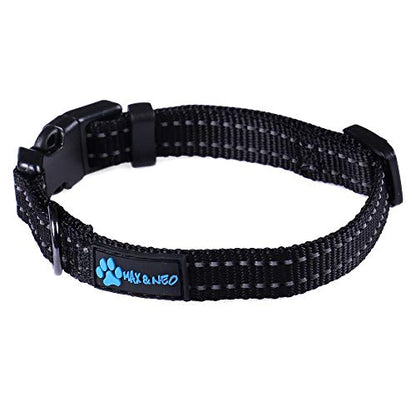 Max and Neo NEO Nylon Buckle Reflective Dog Collar - We Donate a Collar to a Dog Rescue for Every Collar Sold (X-Small, Black) - color: Black, size: Extra Small