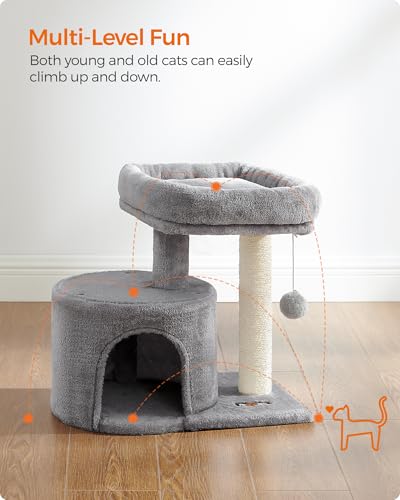 Feandrea Cat Tree, Small Cat Tower with Sisal Scratching Post, Plush Condo with Padded Perch, for Small Spaces, Kittens, Light Gray UPCT50W - color: Light Gray