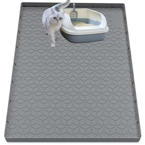 Cat Litter Mat for Litter Box, Silicone Large Cat Litter Trapping Mat - 40x28 in, Waterproof & Non-Slip, Durable & Easy Clean, Gray - color: Grey, size: 40"L x 28"W