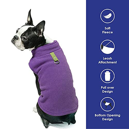 Gooby Fleece Vest Dog Sweater - Lavender, Medium - Warm Pullover Fleece Dog Jacket with O-Ring Leash for Small to Medium Dogs - color: Lavender, size: Medium (Around 11-lb)