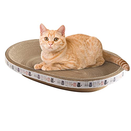 High-Density Oval-Shaped Cardboard Cat Scratcher Bed - Corrugated Scratching Board House & Nest, Training Toy for Indoor Cats - size: Small