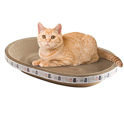 High-Density Oval-Shaped Cardboard Cat Scratcher Bed - Corrugated Scratching Board House & Nest, Training Toy for Indoor Cats - size: Small