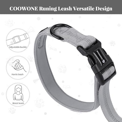 Heavy Duty Multifunctional Hands Free Dog Leash - Adjustable, Reflective Stitches, Car Safety Buckle, Waist Leash for Dog Walking, Running, Hiking - 5-7FT - color: Gray