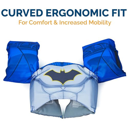 SwimWays DC Batman Swim Trainer, US Coast Guard Approved Life Vest Kids Swim Vest, Arm Floaties & Life Jackets for Kids 33-55 lbs, Batman - color: Swim Trainer