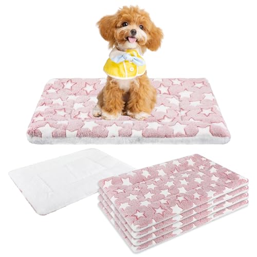 4 Pcs Washable Dog Crate Mat Kennel Pad Replaceable Reversible Pet Bed Pad for Crate Pet, Sleeping Mat for Small, Medium, Large Dog Machine Washable(16.14 x 24 x 1.6 Inch, Pink)
