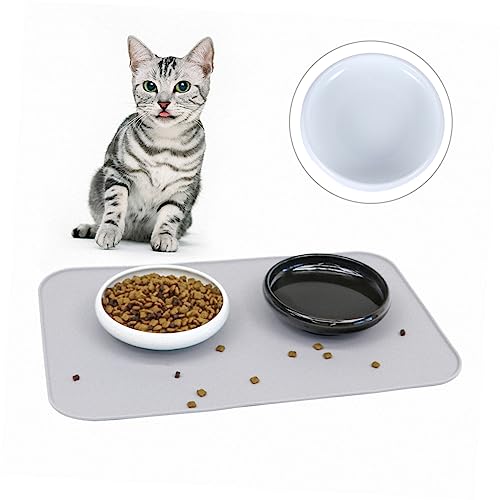 Happyyami Ceramic Cat Food Bowl with Non-Slip Base Prevents Whisker Fatigue Easy to Pet Feeder for Cats and Dogs for Water Dry Wet Food