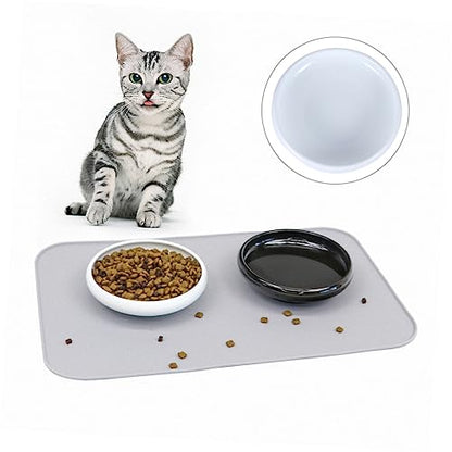 Happyyami Ceramic Cat Food Bowl with Non-Slip Base Prevents Whisker Fatigue Easy to Pet Feeder for Cats and Dogs for Water Dry Wet Food
