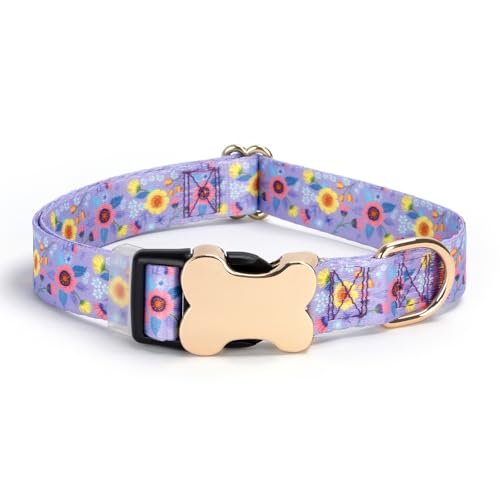 Personalized Custom Customized Silent No Jingle Dog Collar with Engraved ID Dog Name Phone Number/Dog Collars for Puppy X-Small Small Medium Large X-Large Boy Girl Dogs-New Purple Flower-XS - color: 7 New Purple Flower, size: X-Small (0.6" *7.8"-11.8")