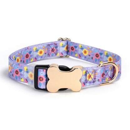 Personalized Custom Customized Silent No Jingle Dog Collar with Engraved ID Dog Name Phone Number/Dog Collars for Puppy X-Small Small Medium Large X-Large Boy Girl Dogs-New Purple Flower-XS - color: 7 New Purple Flower, size: X-Small (0.6" *7.8"-11.8")