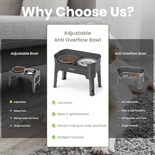 4-in-1 Elevated Slow Feeder Dog Bowls, 4 Height Adjustable Mess Proof Raised Dog Bowl Stand with No Spill Water Bowl, Stainless Steel Doggy Food Dish & Slow Feeder for Large Medium Small Pets - color: Grey, size: Water Bowl + Stainless Steel Bowl + Slow F