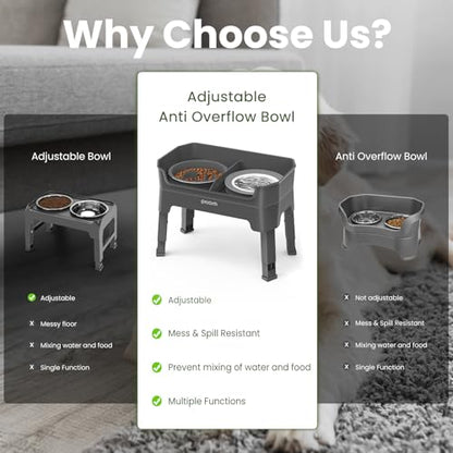 4-in-1 Elevated Slow Feeder Dog Bowls, 4 Height Adjustable Mess Proof Raised Dog Bowl Stand with No Spill Water Bowl, Stainless Steel Doggy Food Dish & Slow Feeder for Large Medium Small Pets - color: Grey, size: Water Bowl + Stainless Steel Bowl + Slow F