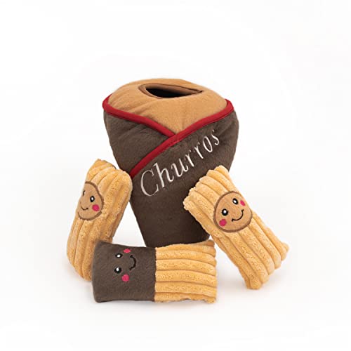 ZippyPaws Burrow- Interactive Dog & Puppy Toys for Boredom, Stimulating Pet Products to Keep Them Busy, Hide & Seek Plush Dog Puzzle, Enrichment Squeaky Toy, for Small & Medium Dogs- Churro Cone - style: Churro Cone