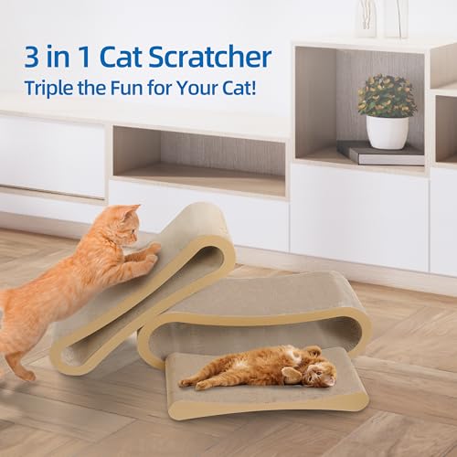 3 in 1 Cat Scratcher Cardboard, Cat Scratching Board Furniture Protector, Cat Scratching Post, Cat Beds for Indoor Cats, Infinity Shape, X-Large - color: 3 IN 1 X-Large