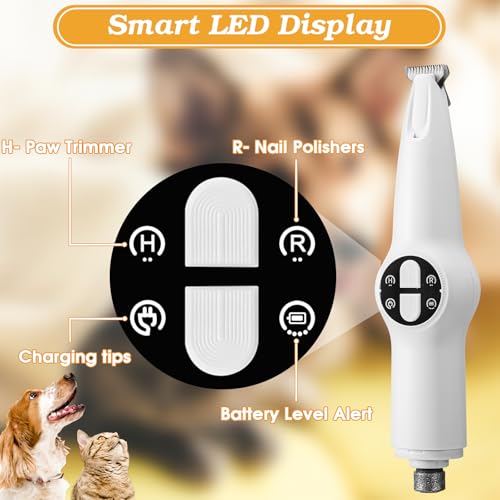 Palksky Dog Clippers for Grooming - 2 in1 Upgraded Electric Dog Paw Trimmer with Nail Grinder, Rechargeable Waterproof Paw Trimmer with Led Display for Dogs Paws, Ears, Face, Rump & Eyes - size: Multi-function