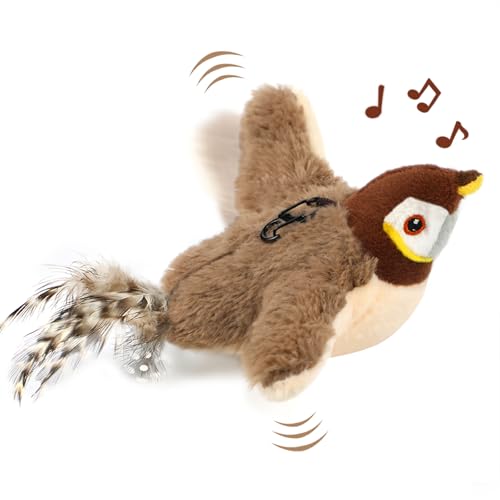 Cat Toy Flapping Bird (No Flying) - Simulate Chirping Flappy Bird, Interactive Cat Toys for Bored Indoor Adult Cats, Rechargeable Realistic Catnip Kicker Toy with Flapping Wings for Kitten - color: Brown Bird Cat Toy