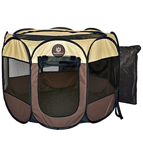 Puppy Playpen – Medium Sized Pet Playpen for Indoor & Outdoor use, Playpen for Dogs, Cats, Pets – Portable Collapsible Small Dog Playpen Crate with Mesh Side Panels - Carry Bag Included