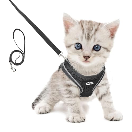 TwoEar Cat Harness Escape Proof, Soft Dog Vest Harness Adjustable, Breathable Mesh Step-in Puppy Walking Jacket Reflective Easy Control for Extral Small Pets for Outdoor Walking(XXXS, Black) - color: Black, size: XXXS(Neck:10.2-11.4"/Chest:11.4-12.6")