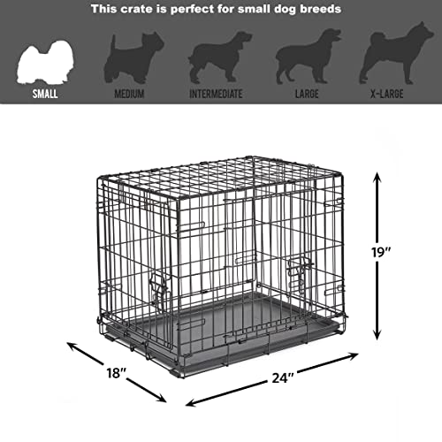 Midwest Homes for Pets 24-Inch New World Crate for Small Breeds, 12-20 lbs, Double Door Folding Dog Crate, Leak-Proof Tray & Secure Latches, Portable, Durable & Easy to Assemble - size: 24.8"L x 17.9"W x 19.5"H