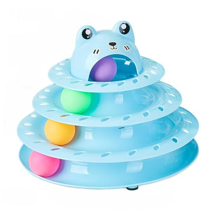 Cat Toys, 4-Level Turntable Ball Track Interactive Cat Toy for Indoor Cats, Self Play Fun Roller with Colorful Rotating Ball Puzzle Exercise Kitten Toys (Blue) - color: Blue