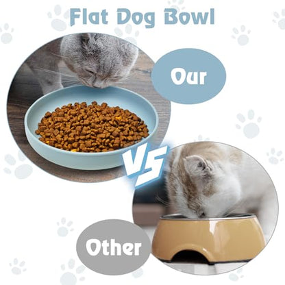 Silicone Cat Bowl Non-Slip Cat Food Plate Flat Dog Bowls with Suction Cup Shallow Puppy Food and Water Dish for Small and Medium Pets (Gray-Blue) - color: 1 Pcs - (Gray-Blue)